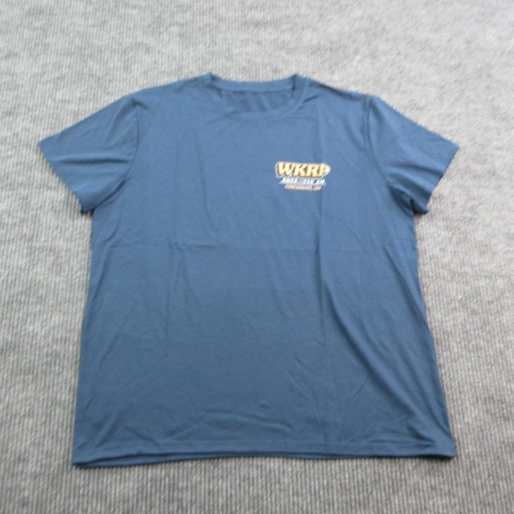 WKRP Les Nessman Shirt Mens 2XL Blue Short Sleeve Turkey Drop Graphic Tee